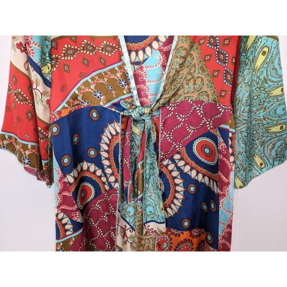 Cabi S Vintage Y2K Paisley Scarf Patchwork Print Tie Front Kimono Cardigan Boho - Picture 6 of 10